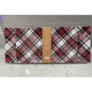 Set 2 TARTAN PLAID Serve Trays Platters Large Christmas Melamine Holiday NEW